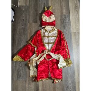 Mardi Gras Vintage Red Gold Sequin Devil Demon Costume Tunic Headpiece Sash